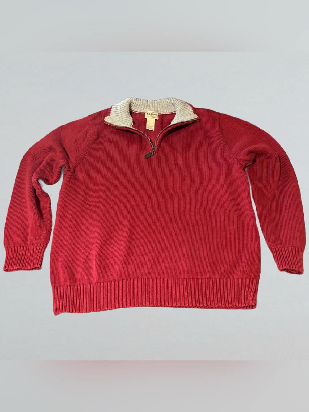 Vintage Red L.L. Bean Heavyweight Cotton Quarter-Zip Sweater